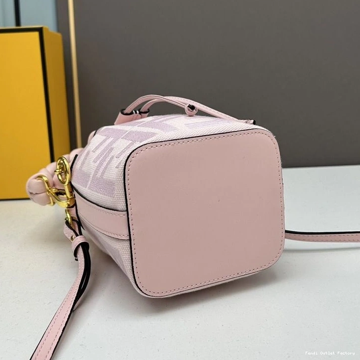 Vintage HOT Pink Bag In Bucket Mini Mon with Fendi Canvas FF Handle Tresor Motif Woven 0815